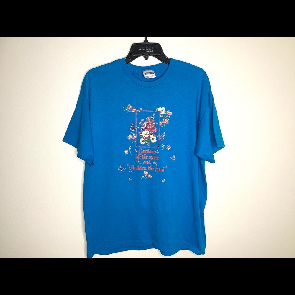 Hanes Bright Blue Short Sleeve Tee with Floral Graphic